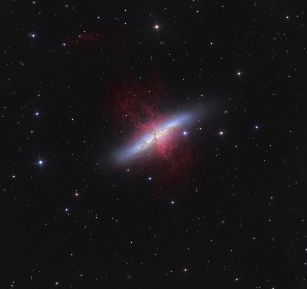 Messier 82 a starburst galaxy in the constellation Ursa Major Canvas Art - Ken CrawfordStocktrek Images (29 x 27)