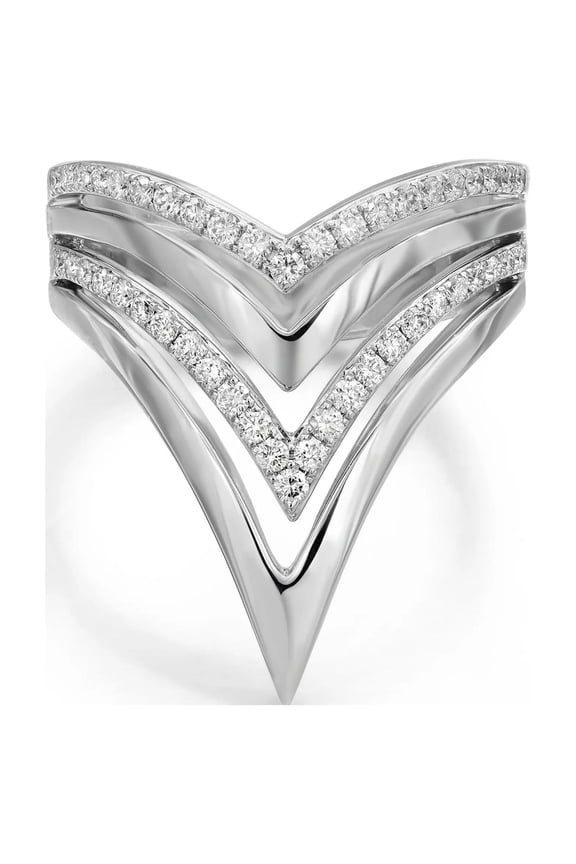 0.40Cttw Queen V Semi Pavee Diamond Ring 18K White Gold Size 52 US 6