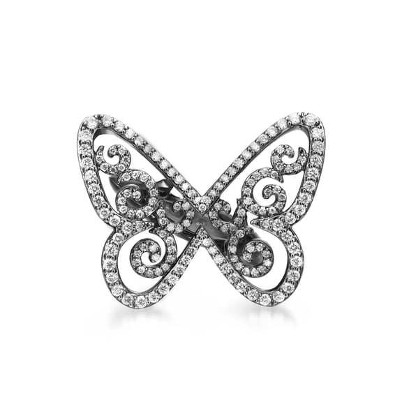 Messika Butterfly Arabesque Diamond Ring 18K Blackened White Gold Size 51 US 5.5
