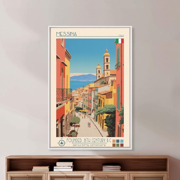 Messina Italy Mid Century Modern Travel Poster, Unframed Size 8x12