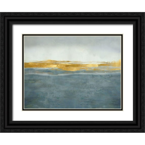 Messina, Jake 32x25 Black Ornate Wood Framed with Double Matting Museum Art Print Titled - Linear Gold on Azure