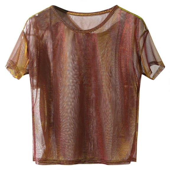 Messiyo Sheer Shirts for Women Sheer Tops for Women Short Sleeve Shirts for Women Crew Neck T Shirts for Women Sheer Coverups for Women Casual Tops for Women Summer Tops for Women Orange M