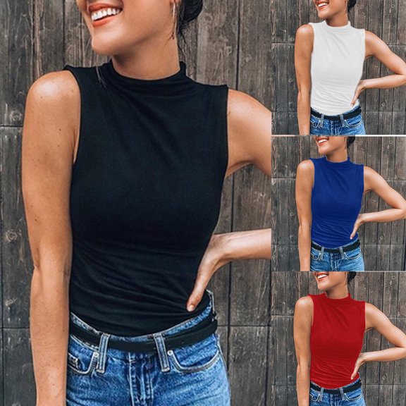 Messiyo Tank Top for Women Mock Neck Tops for Women Going Out Tops for Women Crop Tank Tops for Women Womens Undershirts Sleeveless Tank Tops for Women Plus Size Tank Tops Black 2XL