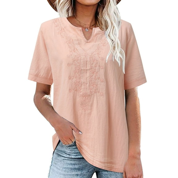Messiyo Women Blouses Short Sleeve Tops Tunic Tops for Women Babydoll Tops for Women Ruffled Top Womens Flowy Summer Tops Oversized Tshirts for Women Pink 2XL
