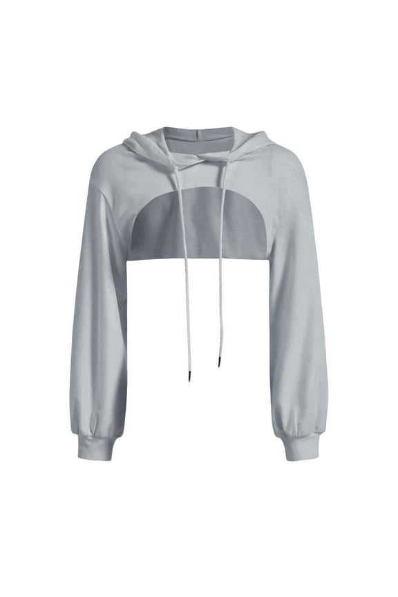 Women's Sweatshirt Hoodies for Women Super Crop Top Hoodies Women's Casual T-shirts Womens Pullover Sweatshirts Cut Outs Shirts with Hood Workout Tops for Women Gray XL