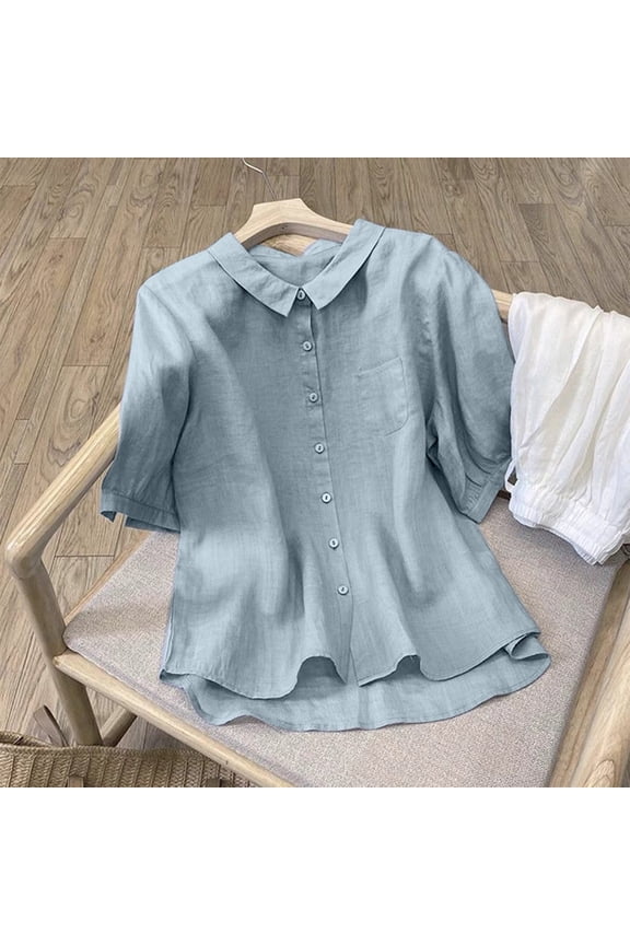 Women's Tops, Tees & Blouses Short Sleeve Shirts Babydoll Tops for Women Plus Size Linen Tops Boho Tops for Women Babydoll Tops for Women Womens Plus Size Tops Blue L