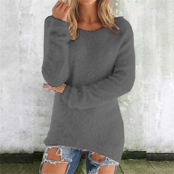 Messiyo Womens Crewneck Sweatshirt Womens Long Sleeve Tops Women Oversized Sweatshirt Women Pullover Lightweight Sweatshirts for Women Womens Plus Size T Shirts Fuzzy Jumper Sweater Gray XL