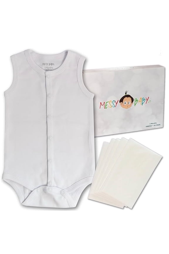 . Baby Booty Blowout Gear SIZE NEWBORN Snap-Front Cotton Onesie + 20 Disposable Leak-Proof Pads Stops Diaper Blowouts, Easy Outfit Changes