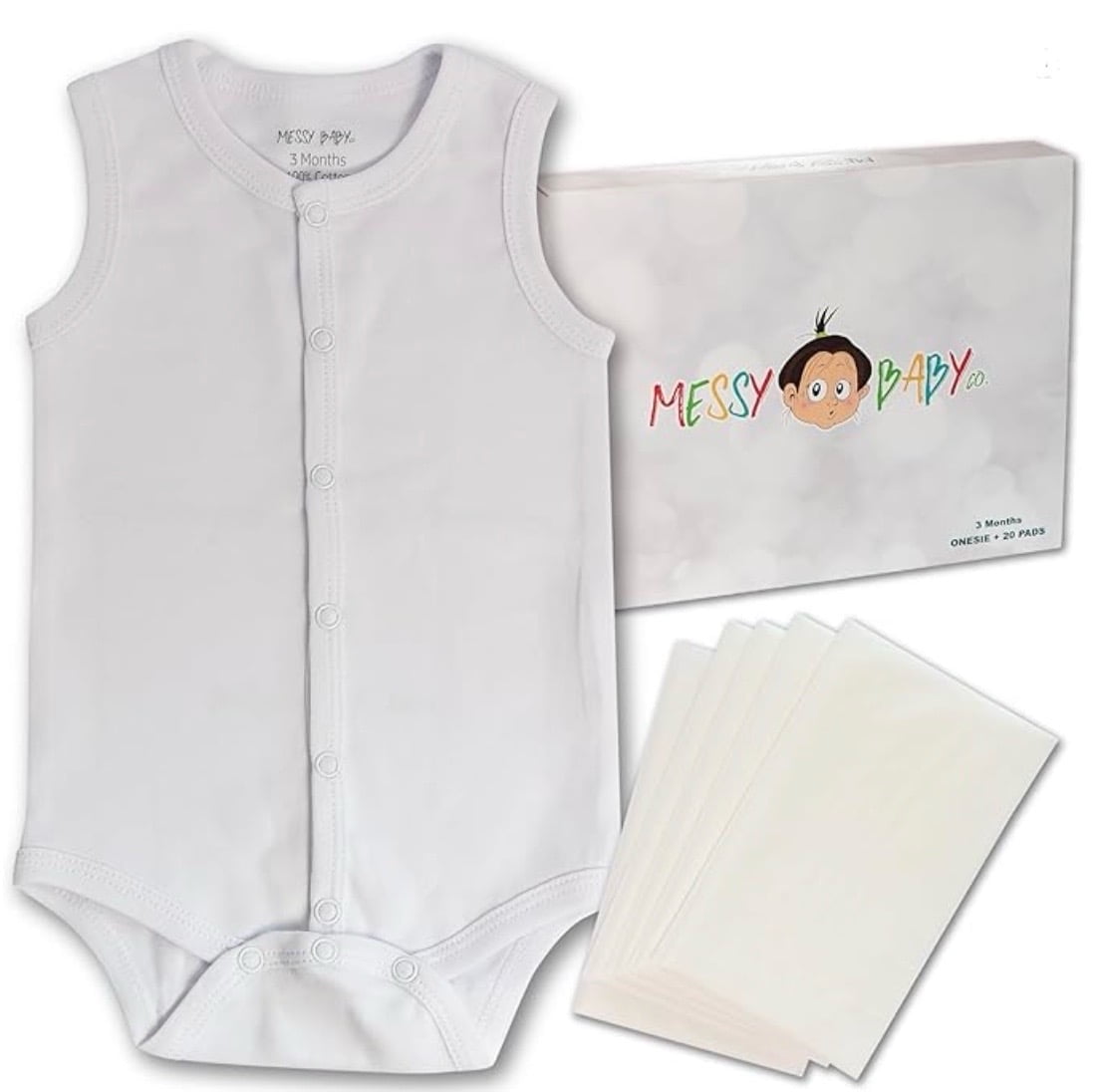 Messy Baby Co. Blowout Gear Set  SIZE 6 MONTHS– Snap-Down Baby Bodysuit with 20 Disposable Leak Pads – Say Goodbye to Diaper Blowout Emergencies
