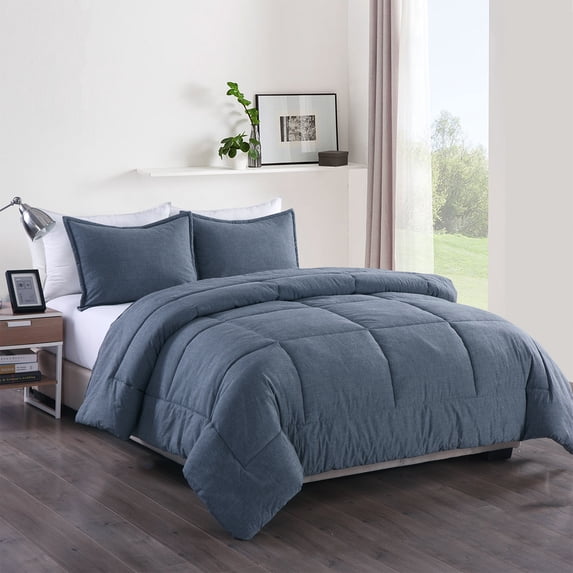 Messy Bed Washed Cotton Comforter Mini Set, Full/Queen, Blue