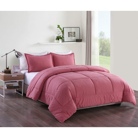 Messy Bed Washed Cotton Comforter Mini Set, King, Red