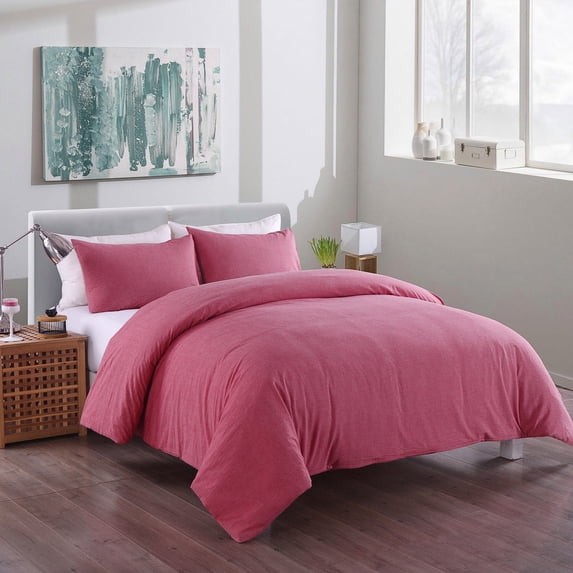 Messy Bed Washed Cotton Duvet Cover and Sham Set, Red, King