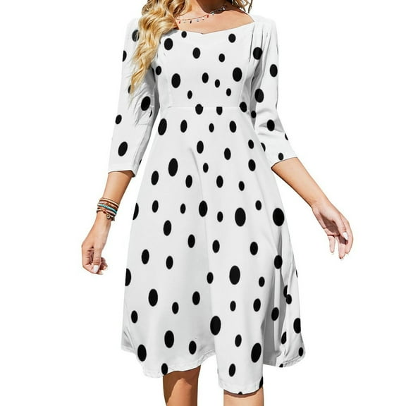 Messy Black Dots on White Background Womens Summer Dress Tie Back A Line Flare Dress