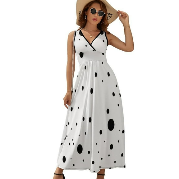 Messy Black Polka Dots Dress Fashion Boho Beach Long Dresses Female Party Printed Maxi Dress