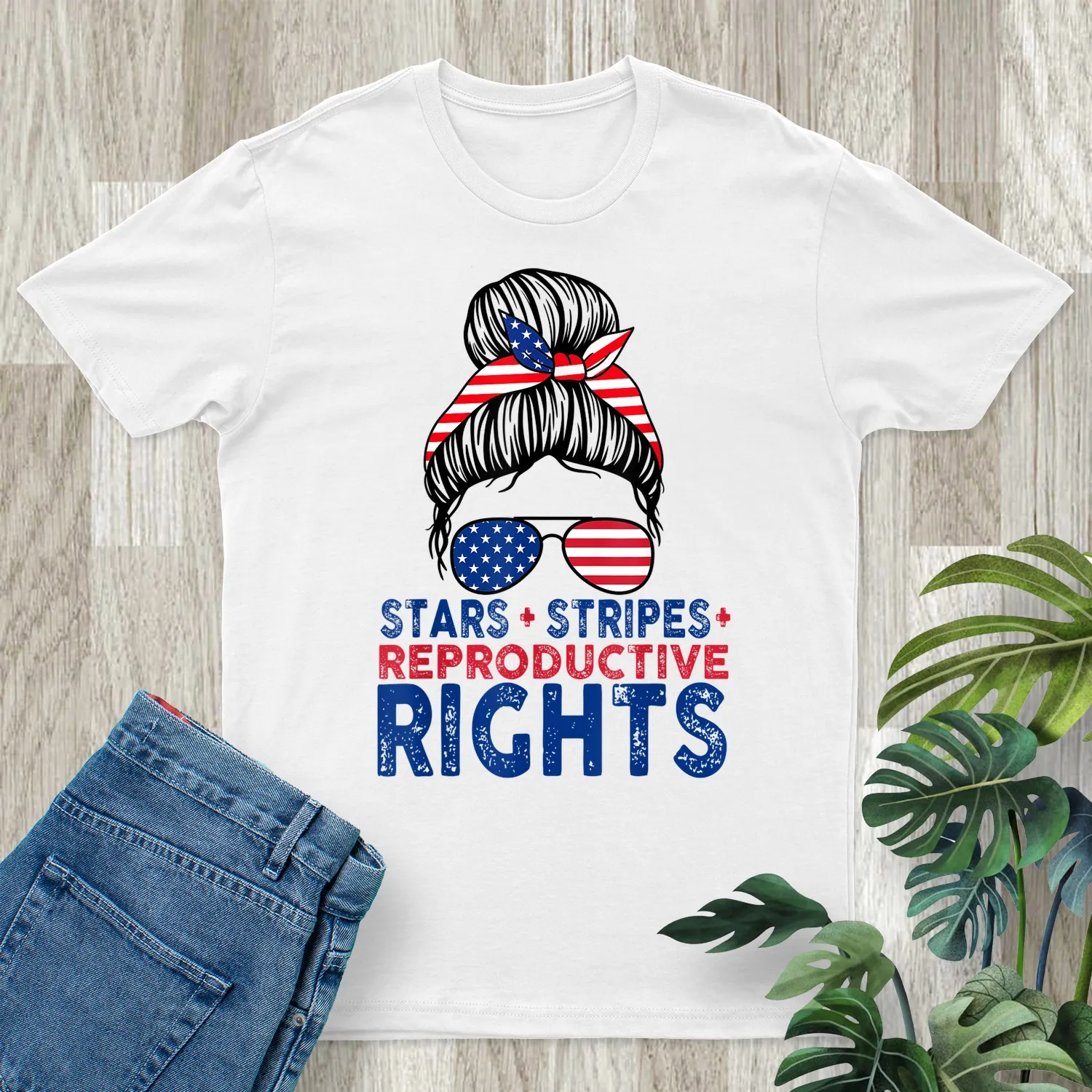 Messy Bun American Flag Stars Stripes Reproductive Rights Shirt ...