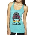 thumbnail image 1 of Messy Bun BeachLife | Cool Neon Leopard Print Bandana | Sunglasses Vaction Beach Paradise Fashion Tri-Blend Racerback Sleeveless Top, Tahiti Blue, L, 1 of 5
