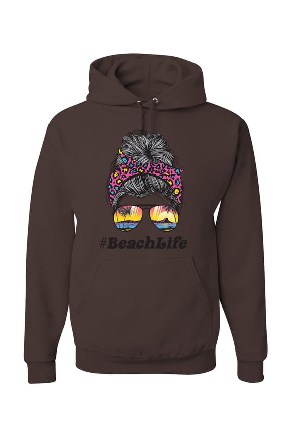 Messy Bun BeachLife | Cool Neon Leopard Print Bandana | Sunglasses Vaction Beach Paradise Fashion Unisex Hoodie Sweatshirt, Brown, 3XL