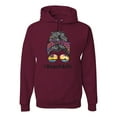 thumbnail image 1 of Messy Bun BeachLife | Cool Neon Leopard Print Bandana | Sunglasses Vaction Beach Paradise Fashion Unisex Hoodie Sweatshirt, Maroon, S, 1 of 5