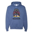 thumbnail image 1 of Messy Bun BeachLife | Cool Neon Leopard Print Bandana | Sunglasses Vaction Beach Paradise Fashion Unisex Hoodie Sweatshirt, Vintage Heather Blue, XL, 1 of 5