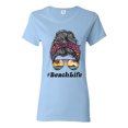 thumbnail image 1 of Messy Bun BeachLife | Cool Neon Leopard Print Bandana | Sunglasses Vaction Beach Paradise Fashion Womens T-Shirt, Light Blue, 2XL, 1 of 5