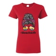 thumbnail image 1 of Messy Bun BeachLife | Cool Neon Leopard Print Bandana | Sunglasses Vaction Beach Paradise Fashion Womens T-Shirt, Red, S, 1 of 5