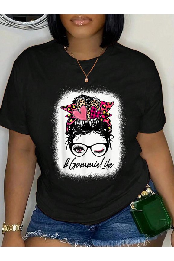 Messy Bun Gammie Life Bleached GammieLife Mothers Day Relaxed Fit Classic Comfort Cotton T-Shirt Women's Men's Graphic Tee Crew Neck summer vacation Tops