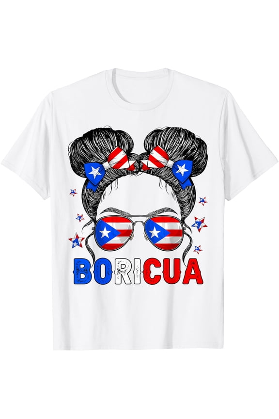 Messy Bun Girl Boricua Puerto Rico Hispanic Heritage Month T-ShirtMen and women, White T-shirt, size: Extra large