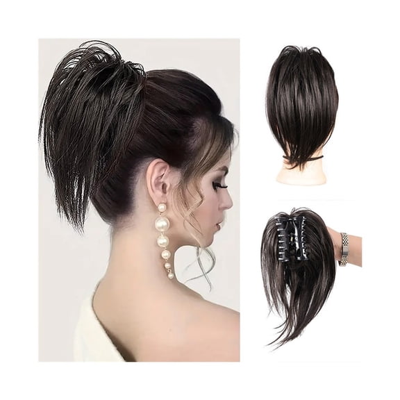 Messy Bun Hair Piece, 12" Claw Clip Synthetic Straight Ponytail Hair Extensions
