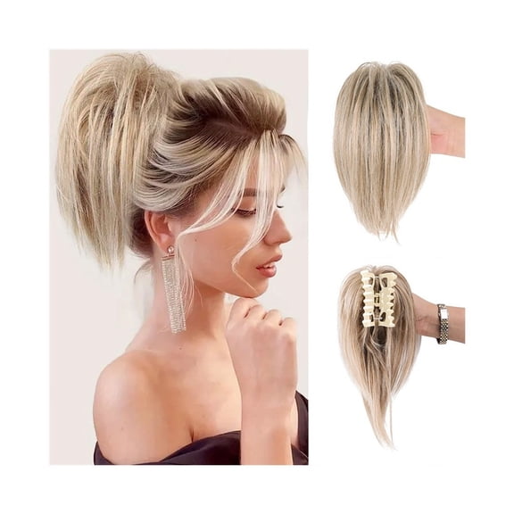 Messy Bun Hair Piece, 12" Claw Clip Synthetic Straight Ponytail Hair Extensions
