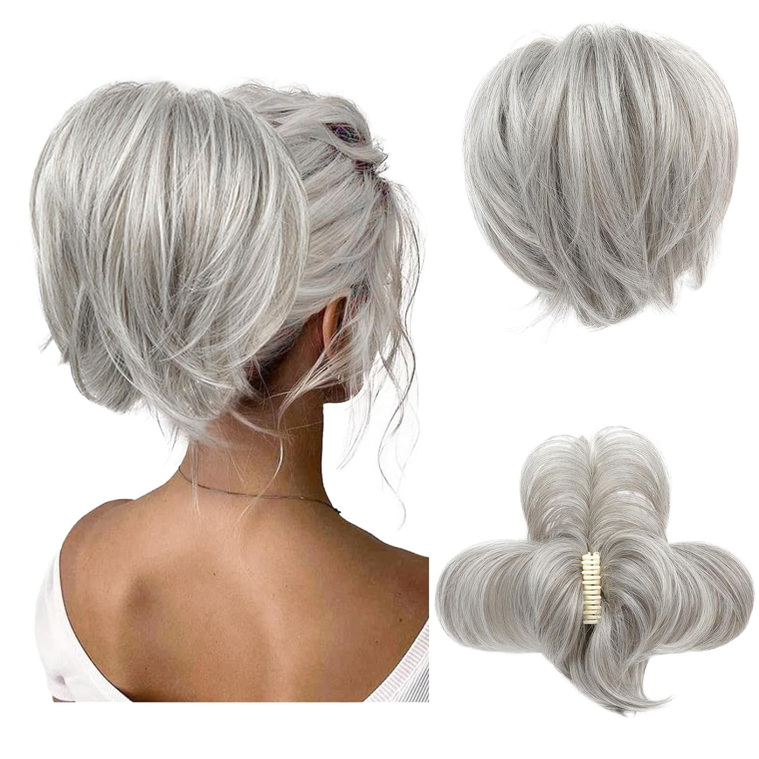 Messy Bun Hair Piece, Claw Clip in Straight Hair Bun 9 Inch  display picture 2