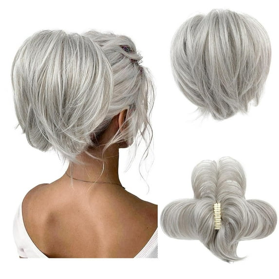 Messy Bun Hair Piece, Claw Clip in Straight Hair Bun 9 Inch Short Ponytail Extension with Bendable Metal Wire Hair Pieces for Women Fake Pony DIY Styles - Medium Brown with Blonde Highlights