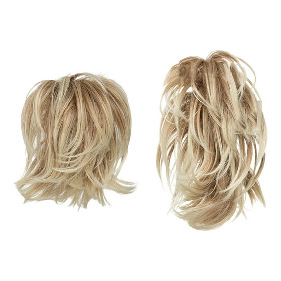 Messy Bun Hair Piece Clip Synthetic Wavy Curly Ponytail Extension Versatile Updo Chignon Headband for Women Girls