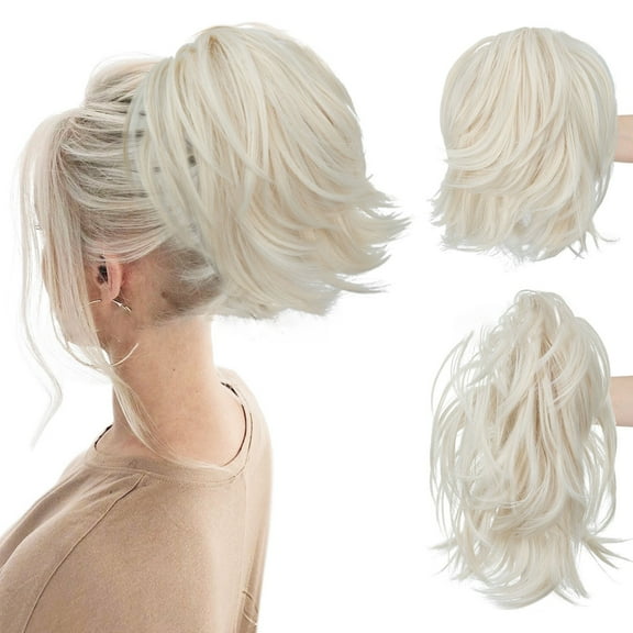 Messy Bun Hair Piece Clip Synthetic Wavy Curly Ponytail Extension Versatile Updo Chignon Headband for Women Girls