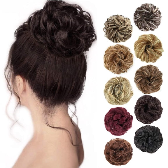 Messy Bun Hair Piece Curly Fake Hair Bun Scrunchies Extensions Synthetic Chignon Updo Hairpieces for Women Dark Brown