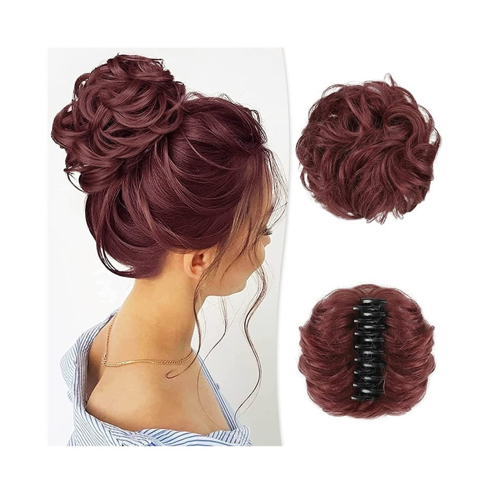 Messy Bun Hair Piece Curly Wavy Claw Clip Synthetic Fake Buns Hair Extensions for Women Daily Wear