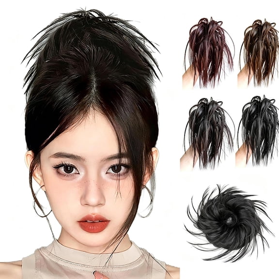 Messy Bun Hair Piece with Elastic, Synthetic Hair Ponytail Extension, Voluminous Fluffy Updo Scrunchie, Natural Looking Thick Hair Bun Wrap, Easy Install Hair Accessory for Women Wedding Daily