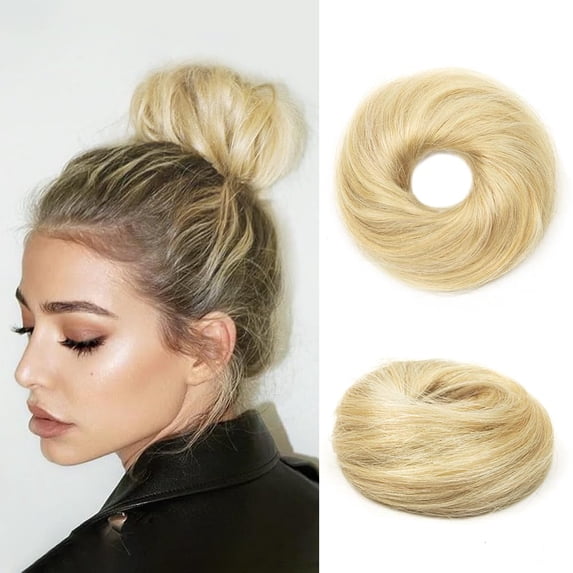 Messy Bun Hair Piece Human Hair Wavy Stretchy Jet Black 100% Real Human Hair Scrunchies Hair Bun Donut Elegant Chignon with Elastic Rubber Band Human Hair Tousled Updo Extension