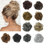 Messy Bun Hair Piece, Messy Hair Bun Scrunchies for Women Brown and Blonde Synthetic Wavy Curly Chignon Ponytail Hair Extensions Thick Updo Hairpiece for Daily Wear 1PCS