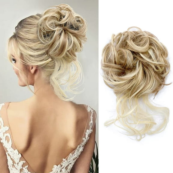 Messy Bun Hair Piece Tousled Updo Hair Buns Extension Elastic Hair Band Hair Pieces Curly Hair Bun Scrunchie For Women (Brown Mix Ash Blonde)