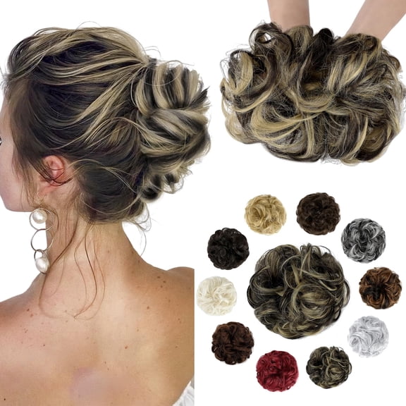 Messy Bun Hair Piece Wavy Curly Scrunchies Fluffy Donut Thick Updo Elegant Chignon Hairpieces for Women Girls, Silver Grey 1.4oz