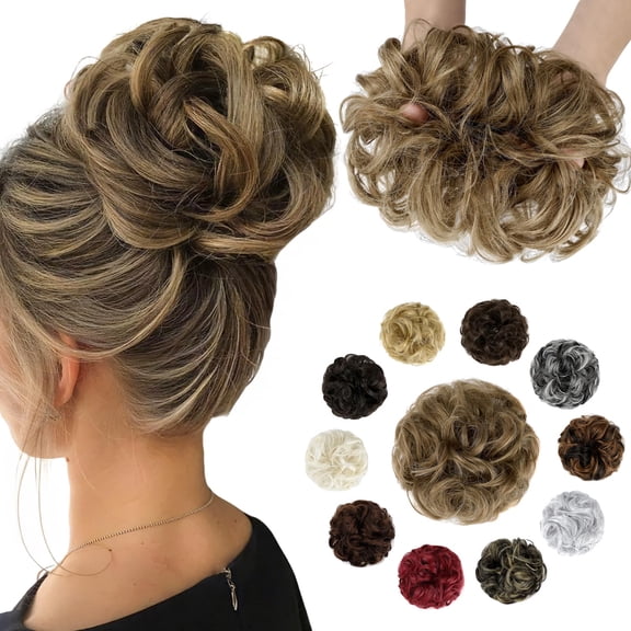 Messy Bun Hair Piece Wavy Curly Scrunchies Fluffy Donut Thick Updo Elegant Chignon Hairpieces for Women Girls, Silver Grey 1.4oz