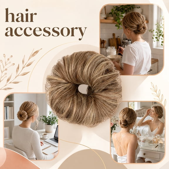 Messy Bun Hair Piece for Women Wavy Curly Synthetic Hair Bun Extension with Voluminous Messy-Chic Texture, Easy Clip-In Updo for Thin Hair, Work or Wedding, Bernstein Multi