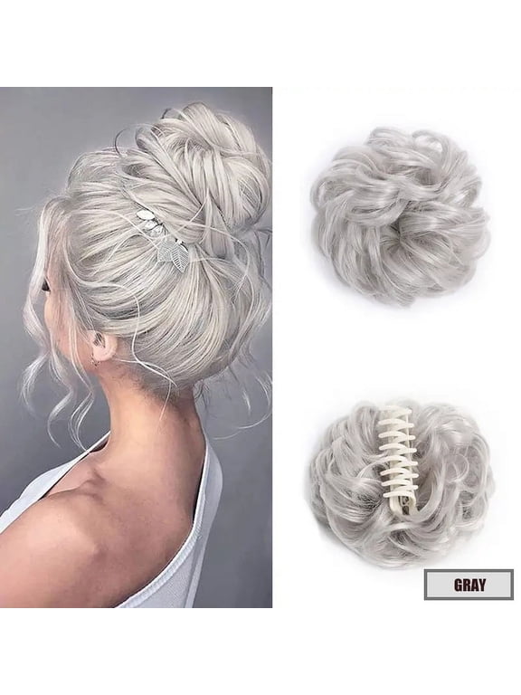Messy Bun Hair Piece with Claw Clip, Wavy Curly Hair Bun Extension for Women, Synthetic Tousled Updo Hairpiece for Daily Wear and Parties
