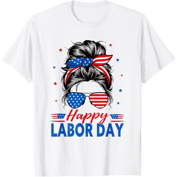 Messy Bun Labor Day Usa Flag T-Shirt