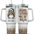 thumbnail image 1 of Messy Bun Leopard Mom Tumbler 40oz - Funny Mommy Life Cup - Insulated Stainless Steel with Handle & Straw - Mothers Day Gift for Women, 1 of 6