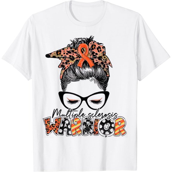 Messy Bun Leopard Multiple Sclerosis Awareness Support T-Shirt