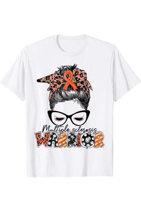Messy Bun Leopard Multiple Sclerosis Awareness Support T-Shirt