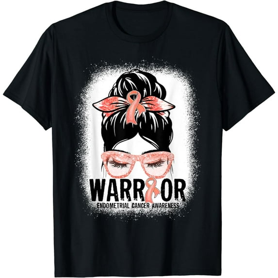 Messy Bun Peach Ribbon Endometrial Cancer Warrior Gifts T-Shirt