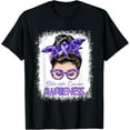 thumbnail image 1 of Messy Bun Periwinkle Ribbon Stomach Cancer Awareness T-Shirt, 1 of 4