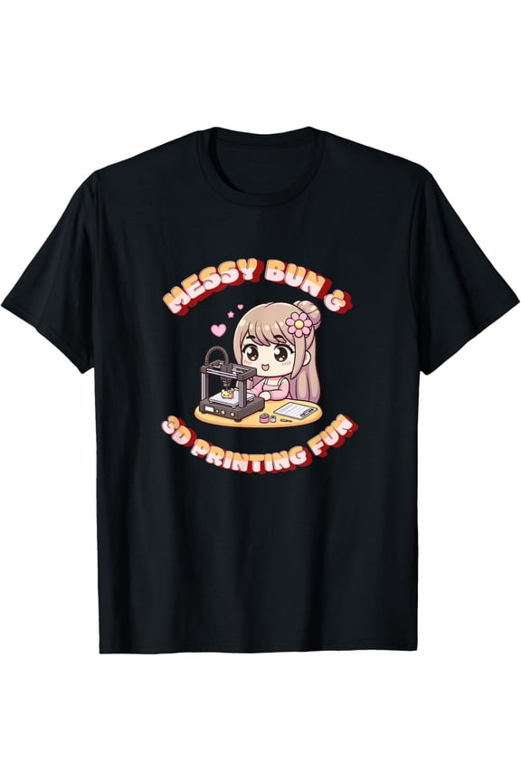 Messy Bun Printing Fun Maker Printer Tech Graphic T-Shirt